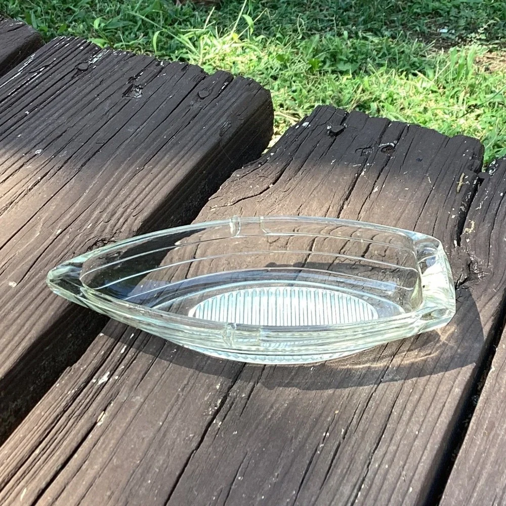 Vintage‎ Glass Ashtray Boat Shape Clear Made in USA